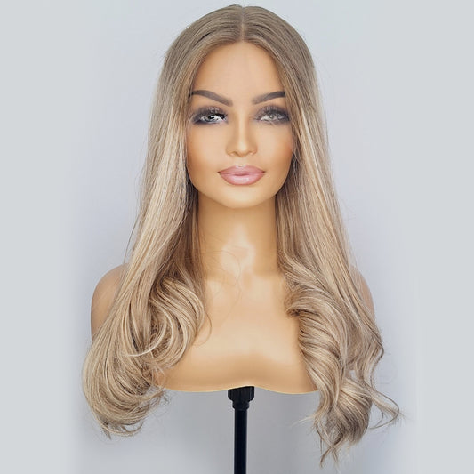 Sophia Wig - 22" - European Human Hair - Platinum Blonde with Dark Roots