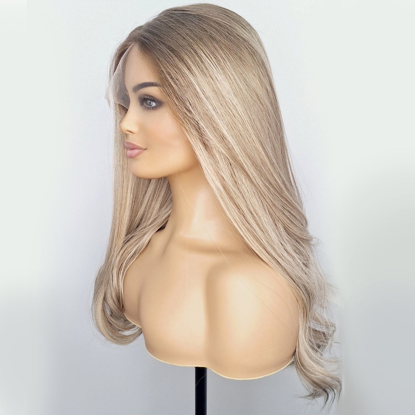 Sophia Wig - 22" - European Human Hair - Platinum Blonde with Dark Roots